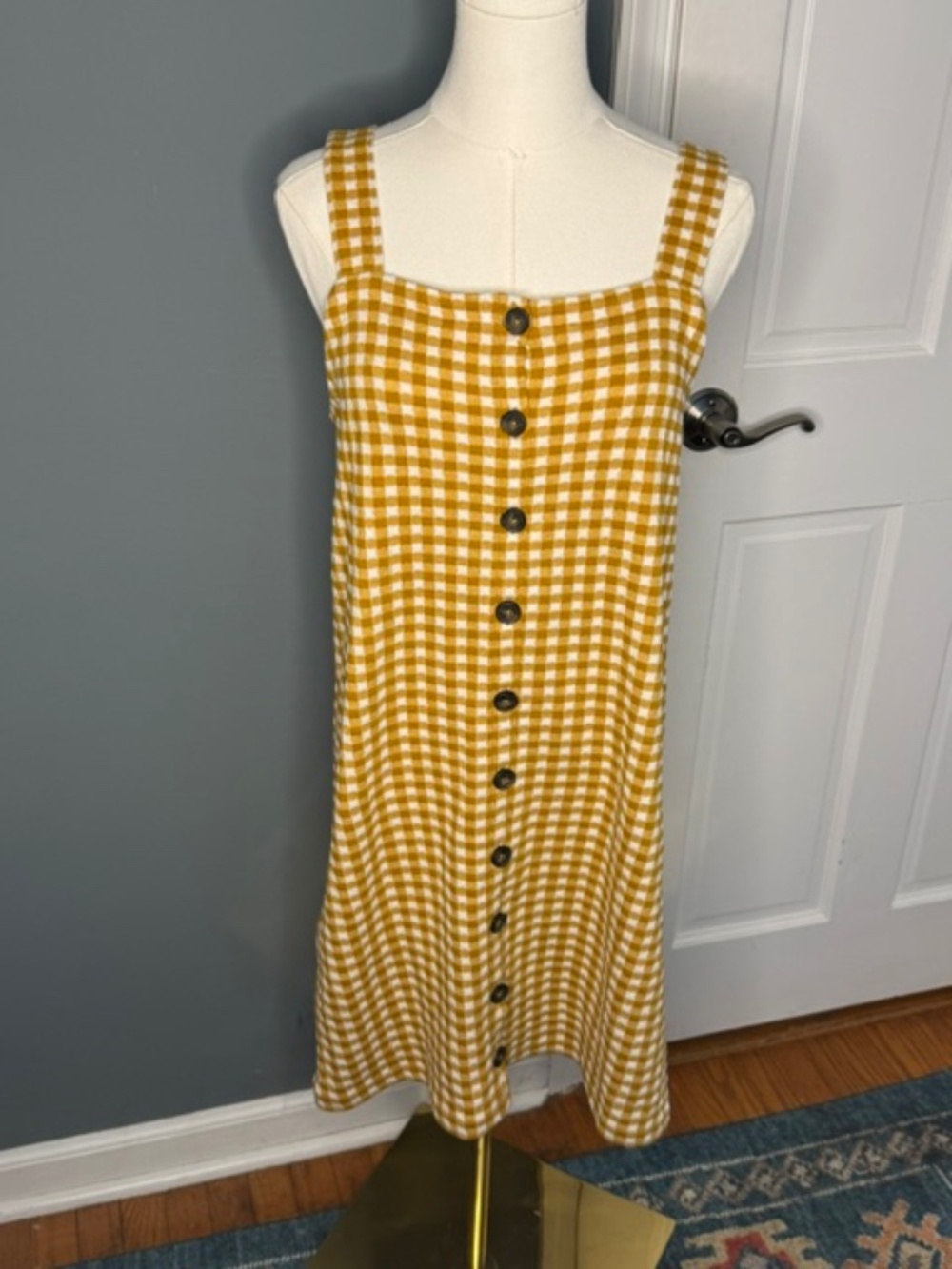 Madewell NWT Mustard Gingham Button Front Midi Dress Size S
